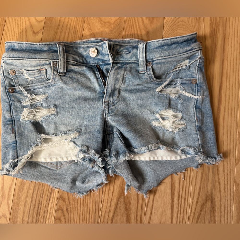 American Eagle Outfitters Light Blue Distressed Jean Shorts
